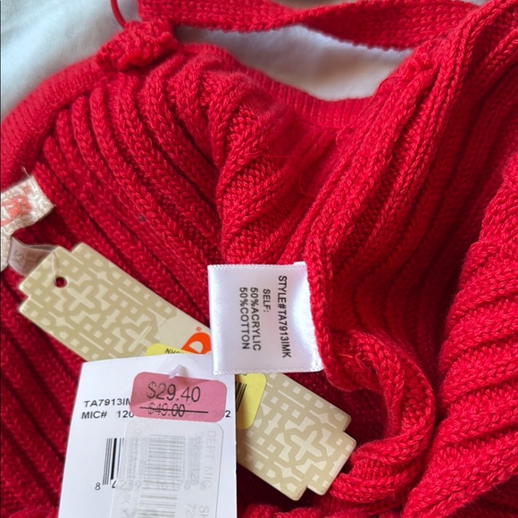 Red Ribbed Knit Women's Top - Picture 4 of 4